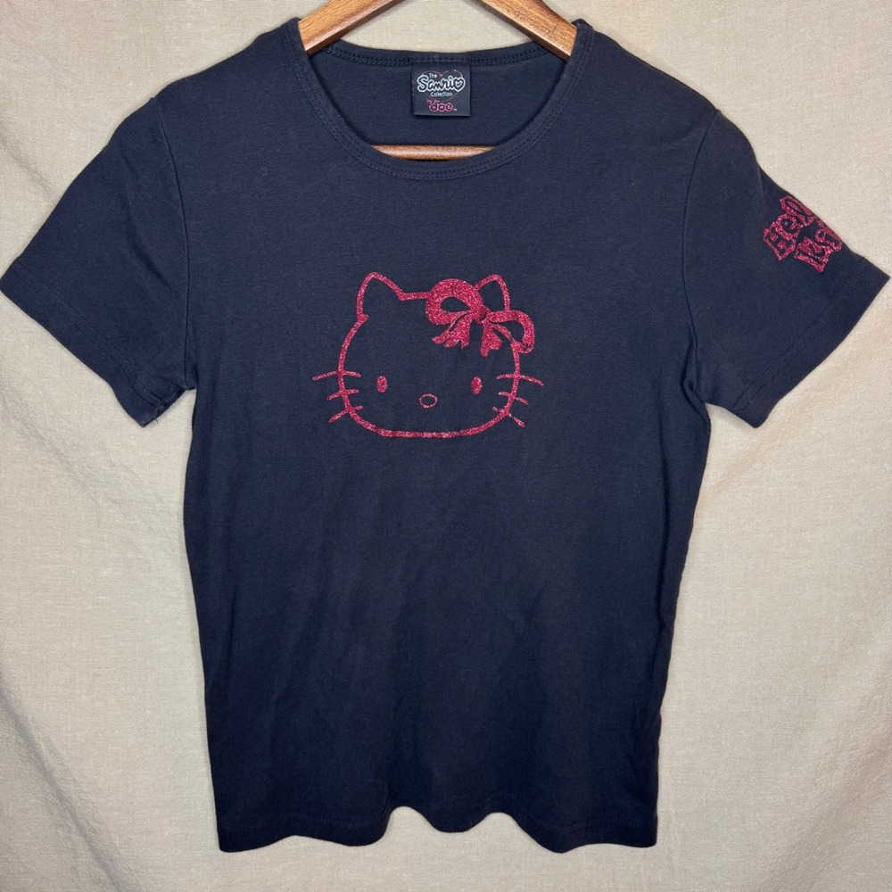 Y2K 2001 Sanrio Hello Kitty Baby Tee Mighty Fine Black Pink Glitter T-Shirt 2XL